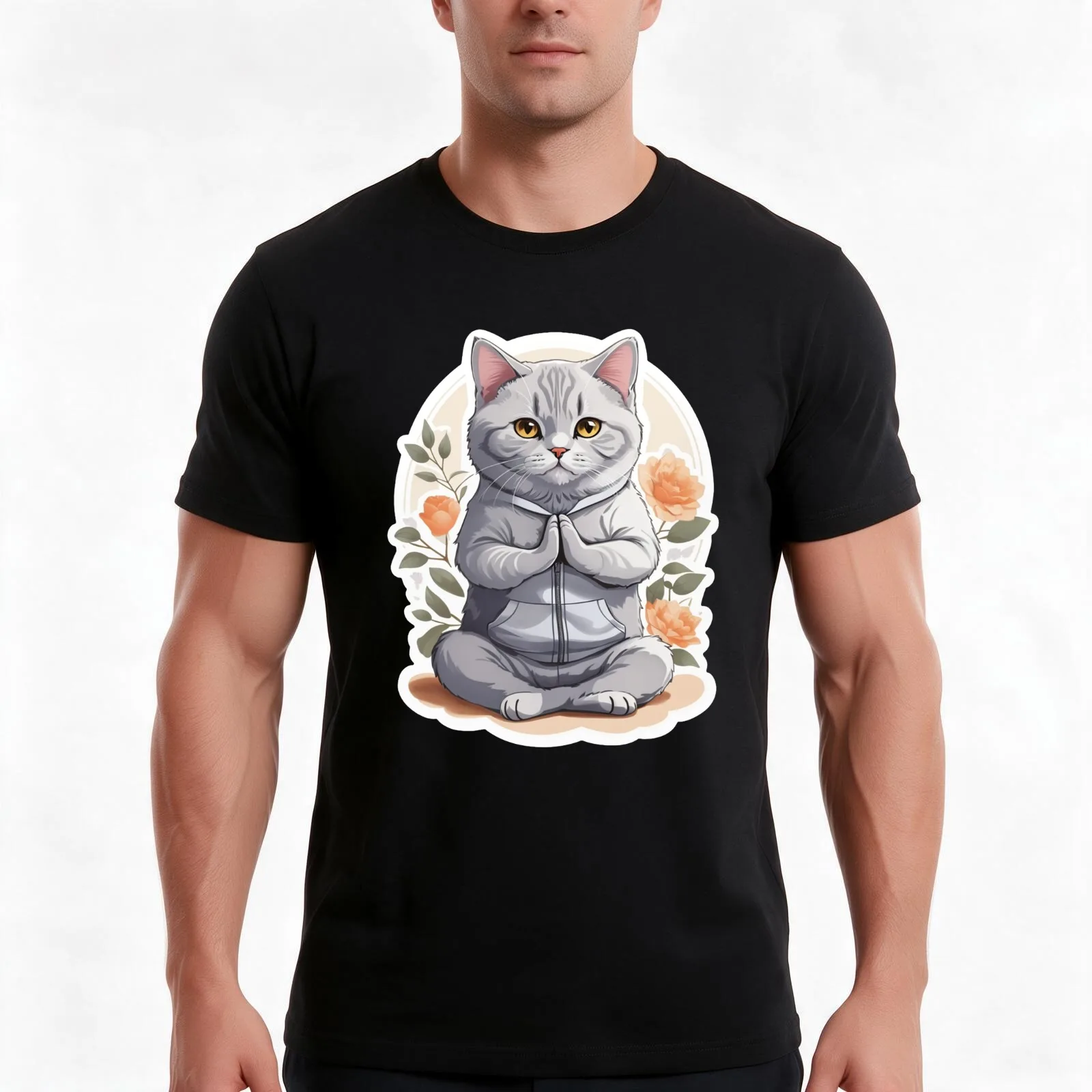 Yoga Meowster: Namaste T-Shirt Summer Casual Cotton Tee Oversized Streetwear Tops Vintage Graphic Print Unisex Men Women