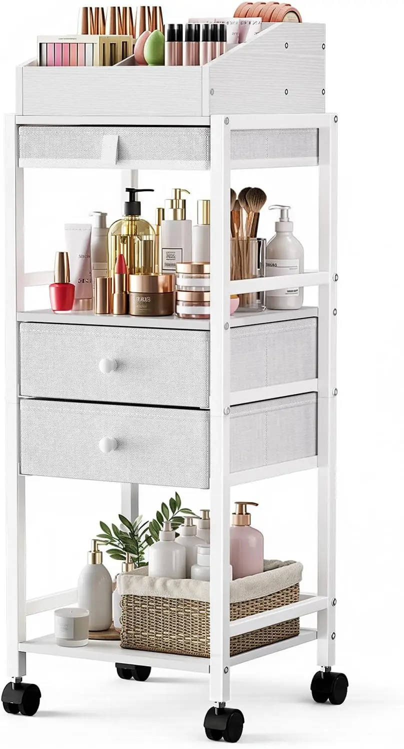 

Тележка-органайзер для косметики с выдвижными ящиками, подставка для хранения уходовых средств, косметики и инструментов для волос, белая