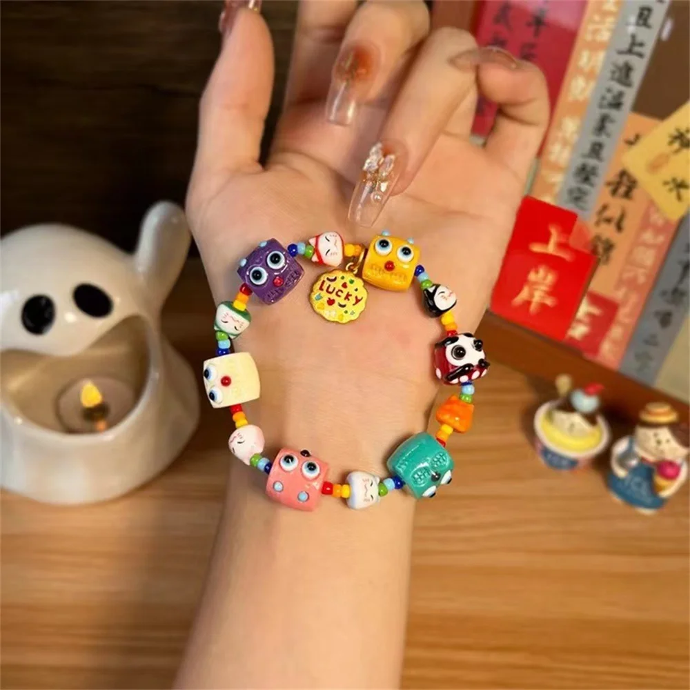 Cute Little Monster Mountain Wild Strawberry Colorful Acrylic Bead Bracelet for Female Best Friend Hand Woven Cartoon Jewelry