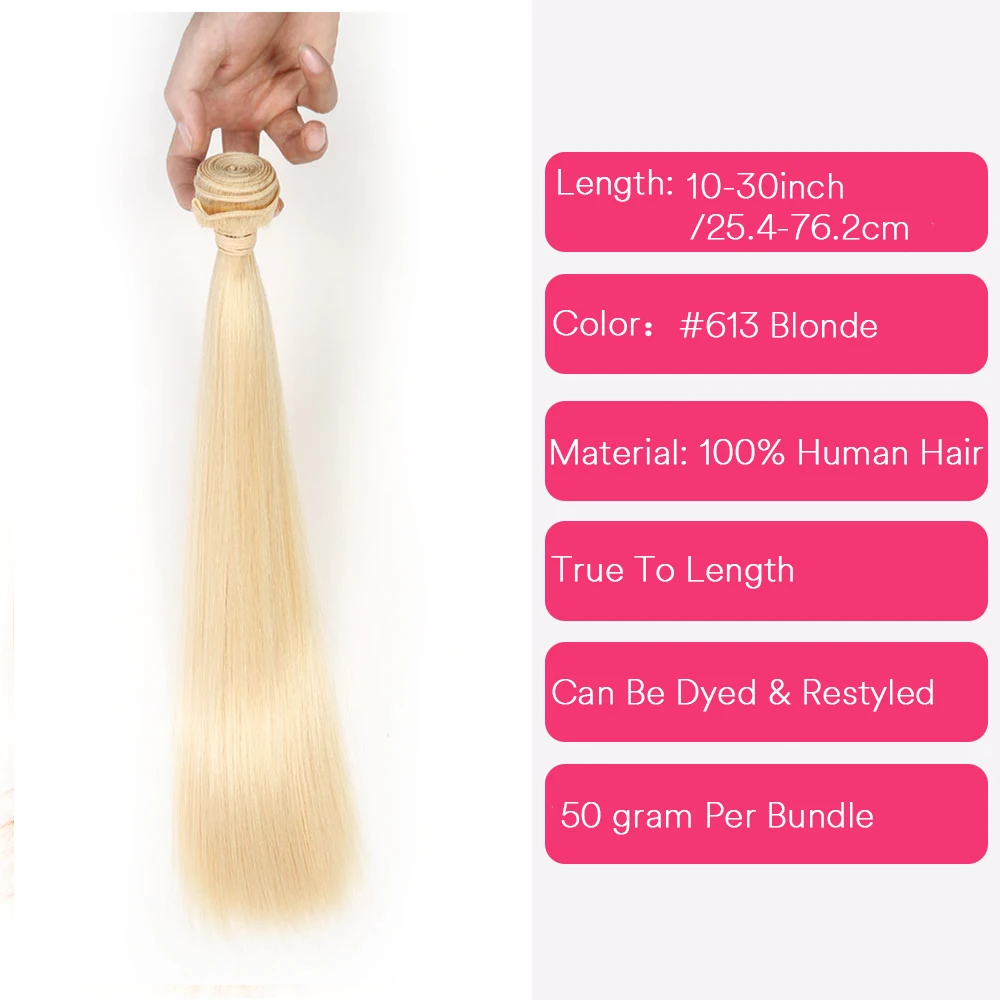 613 Blonde Straight Hair Bundles Remy Human Hair Extension Honey Blonde Bundles 10-30 Inch 50g/Pcs Remy Hair Weave Extensions