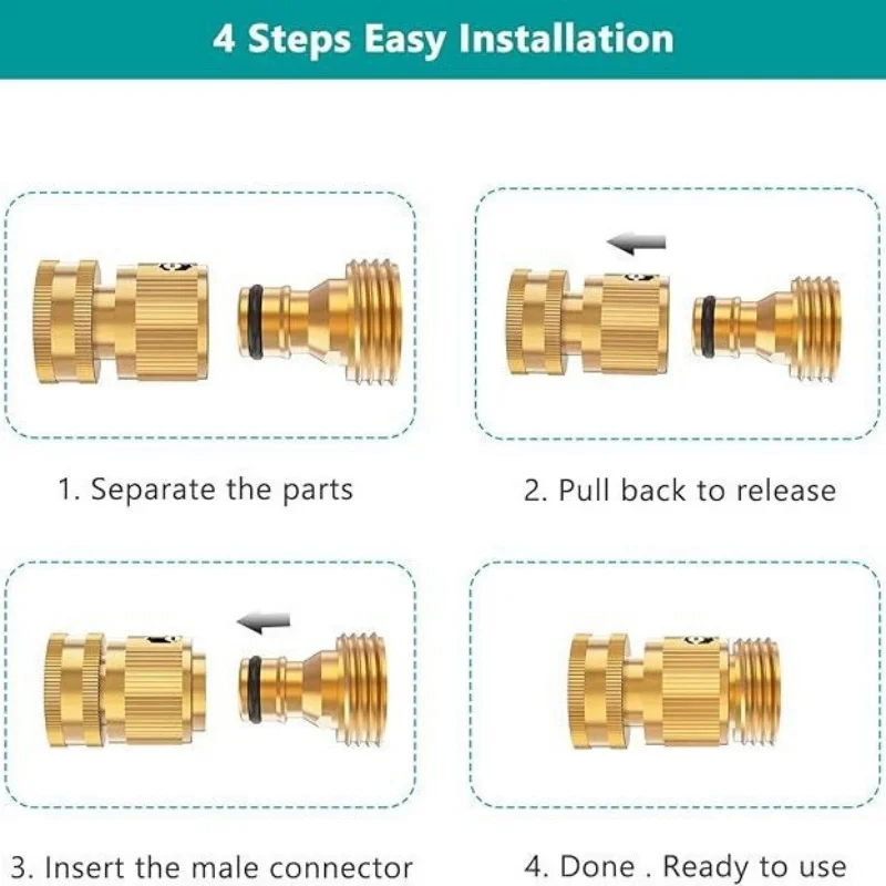 1-Set Quick-Connect Garden Hose Set - Leak-Free, Solid Brass 3/4\