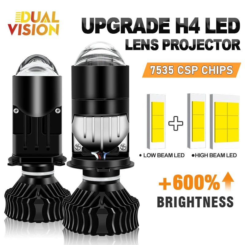 

H4 LED Projector Lenses Headlight Bulbs Powerful 1200W 900000LM High Low Beam Super Bright 7535 CSP Mini Lens Auto HeadLamp 2pcs