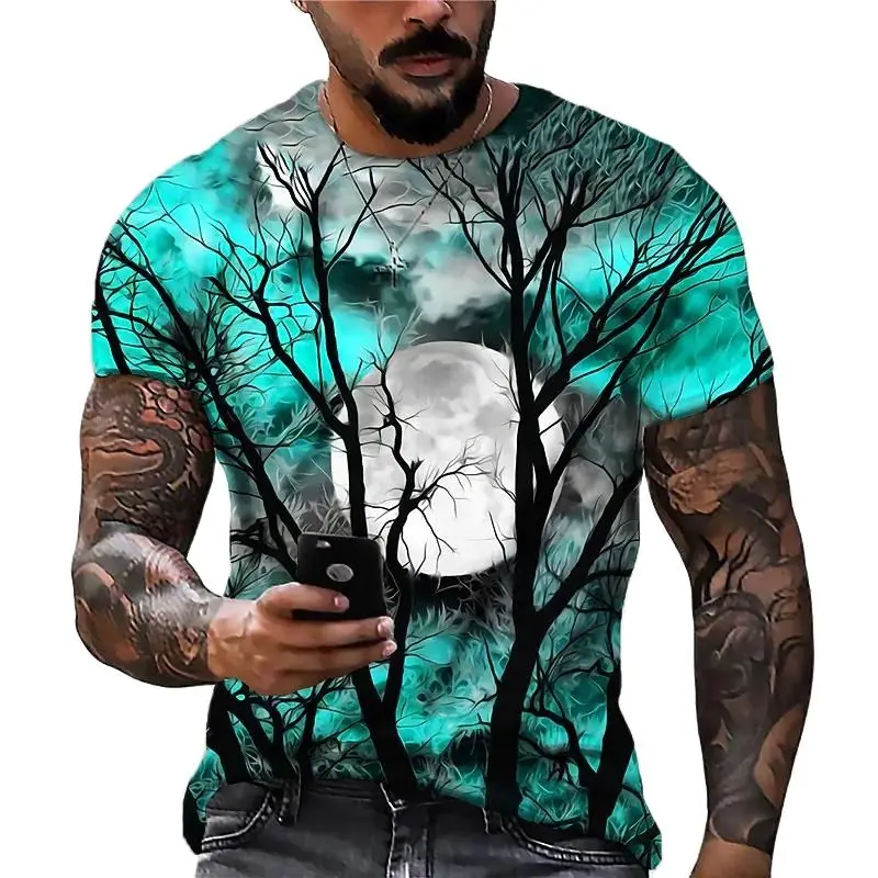 

New Moon Print T Shirts for Men Round Neck Short Sleeve T Shirt Oversized 3D Printed Casual Tee Tops Summer Men's Clothing 2023