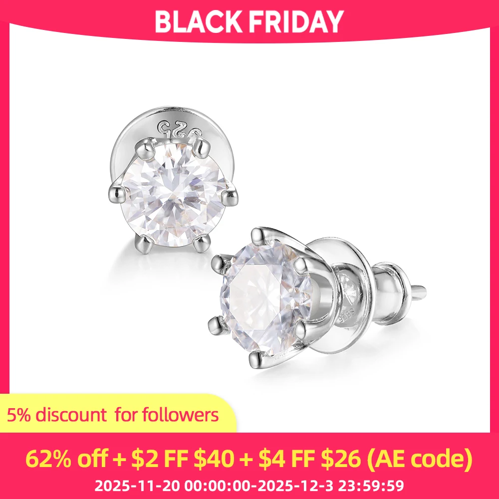 

ANDH 925 Sterling Silver 0.5ct 1ct Lab Moissanite Earrings for Women Man k Gold Plated Hight Quality Fine Jewelry Stud earrings