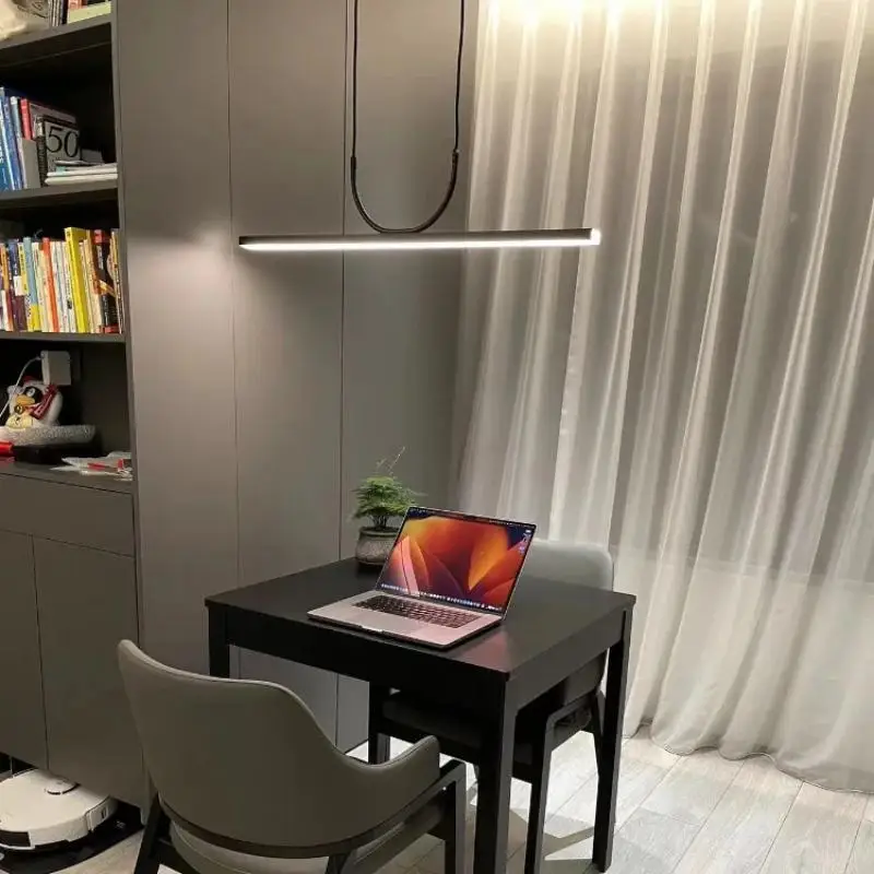 

Modern linear pendant light simple italian design light tea room office bar one word long strip led lamp dining room lighting
