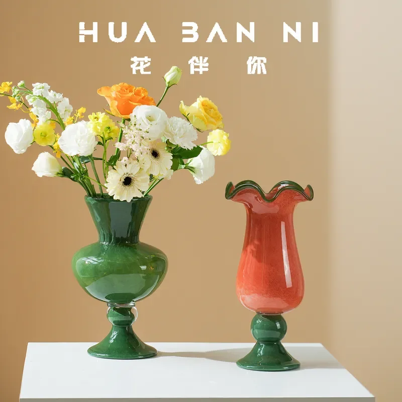 for Medieval Handmade Glazed Vase Home Furnishing Living Room Decoration Ornament Tall Flower Shape Glass Flower Ware