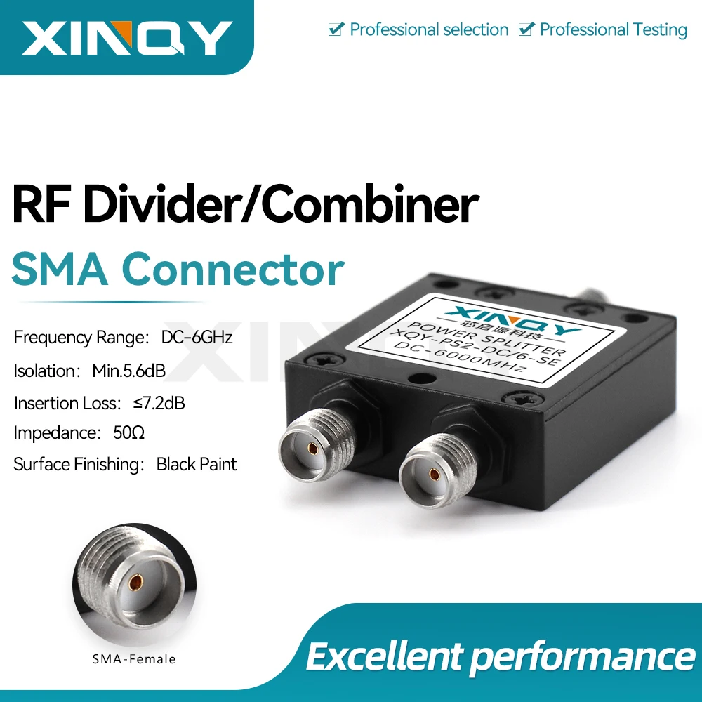 Xinqy Sma Resistor Power Divider 6g One-To-Two 6000Mhz Power Distributor Low Frequency Short Wave