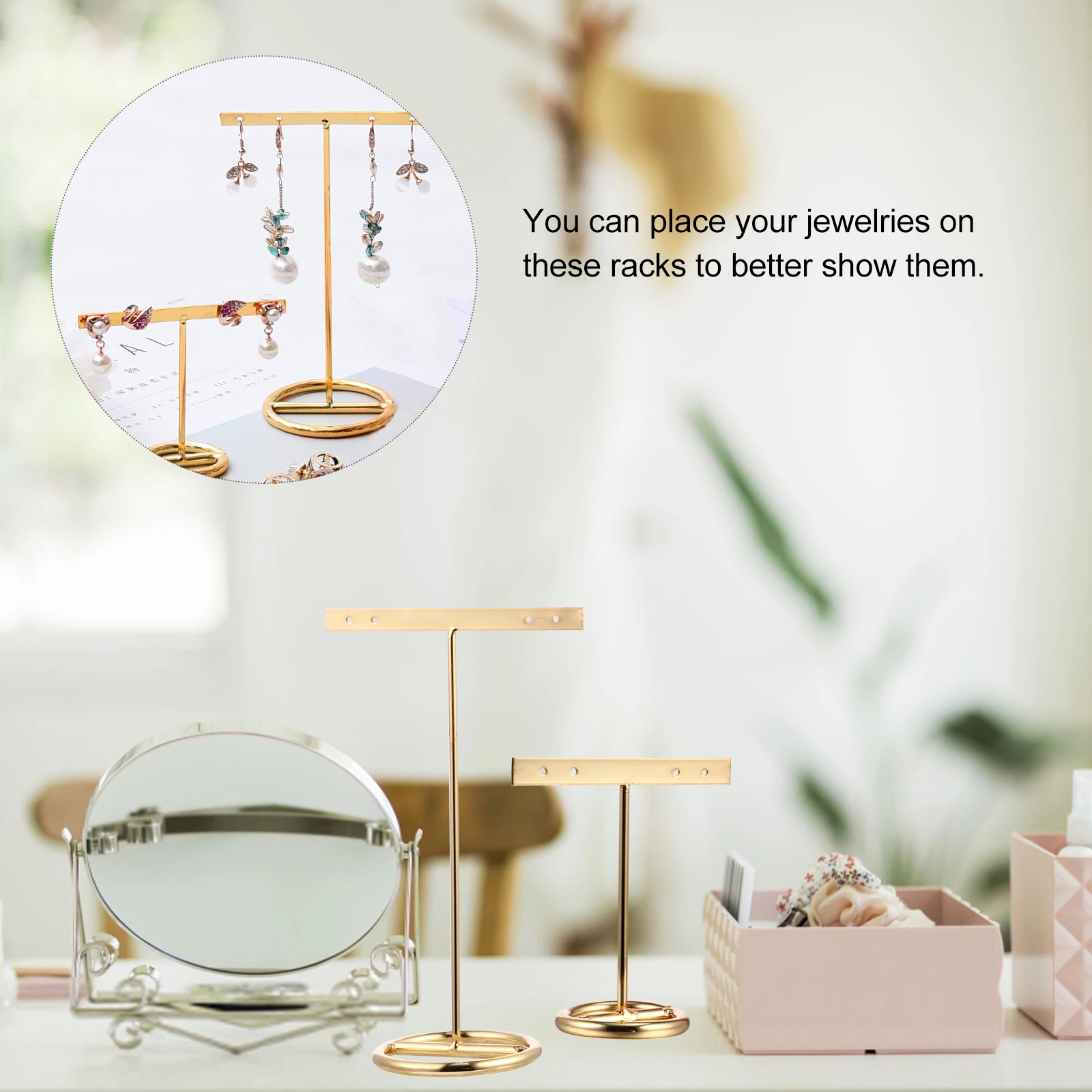 2 pezzi Orecchini Scaffali in ferro durevoli Gioielli dorati Foto T-Bar Espositori Puntelli Scaffali di stoccaggio durevoli Supporti di stoccaggio