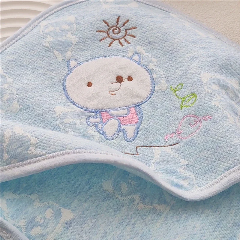 Embroidery Baby Blanket Infant Cotton Square Envelop Swaddle For Newborn Baby Boys Girls Wrap Cartoon Hooded Sleepsack Bed Quilt