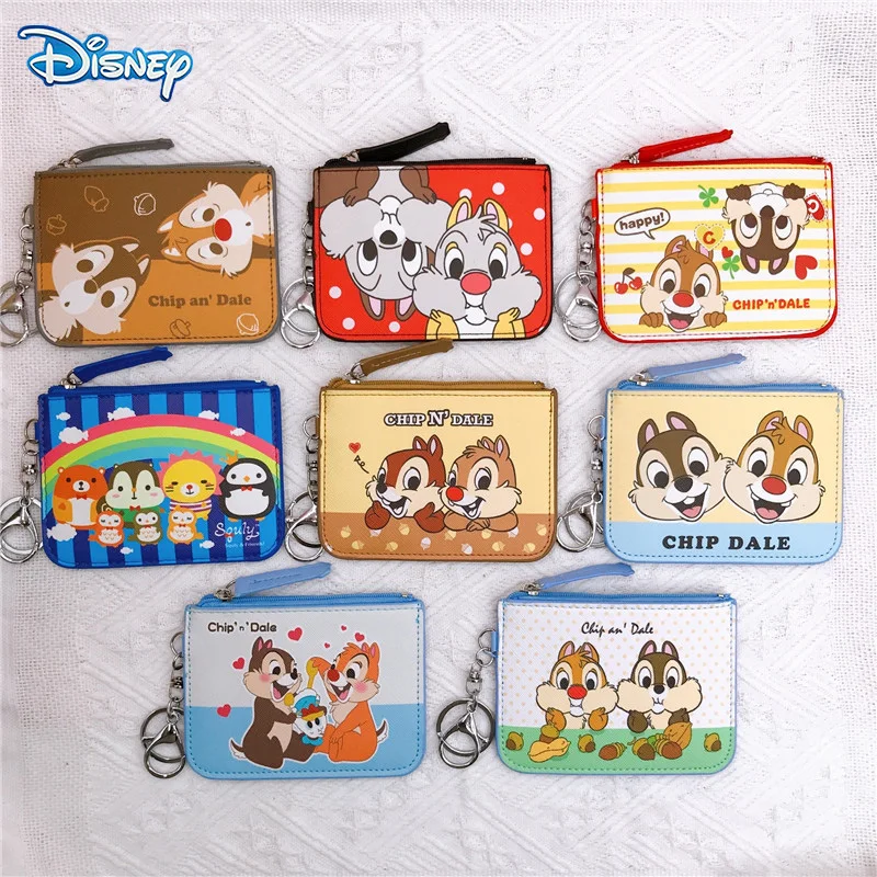 Disney-monedero de PU con diseño de ardilla para niño y niña, tarjetero de Anime de dibujos animados, billetera Kawaii, Clips de dinero, llavero,