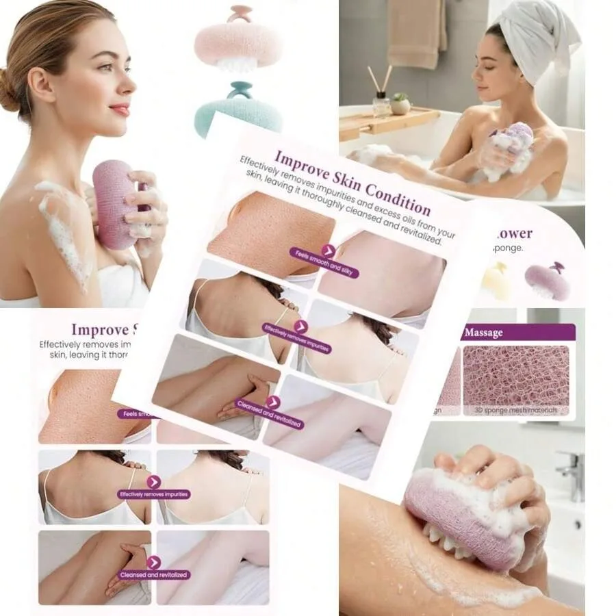 

4Pcs Super Soft Sunflower Suction Cup Bath Ball 2-In-1 Super Soft African Exfoliating Shower Towel Net Sponge Bath Ball Exfolia