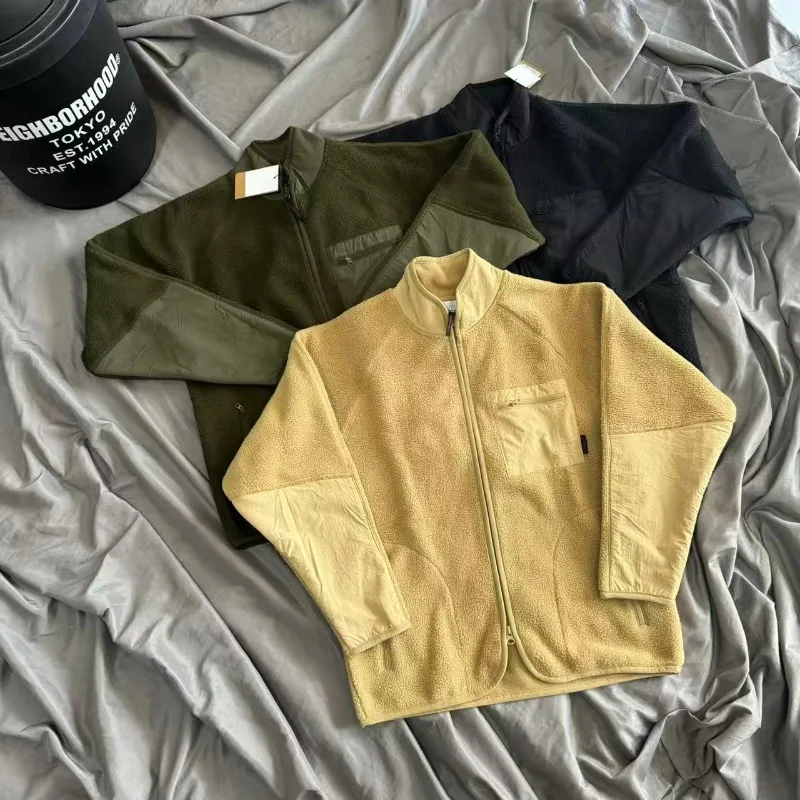 

Japanese Gramicci Lamb Fleece Zipper Jacket Winter Clothes Men Women High Quality Keep Warm Casual Patchwork Windproof Jackets