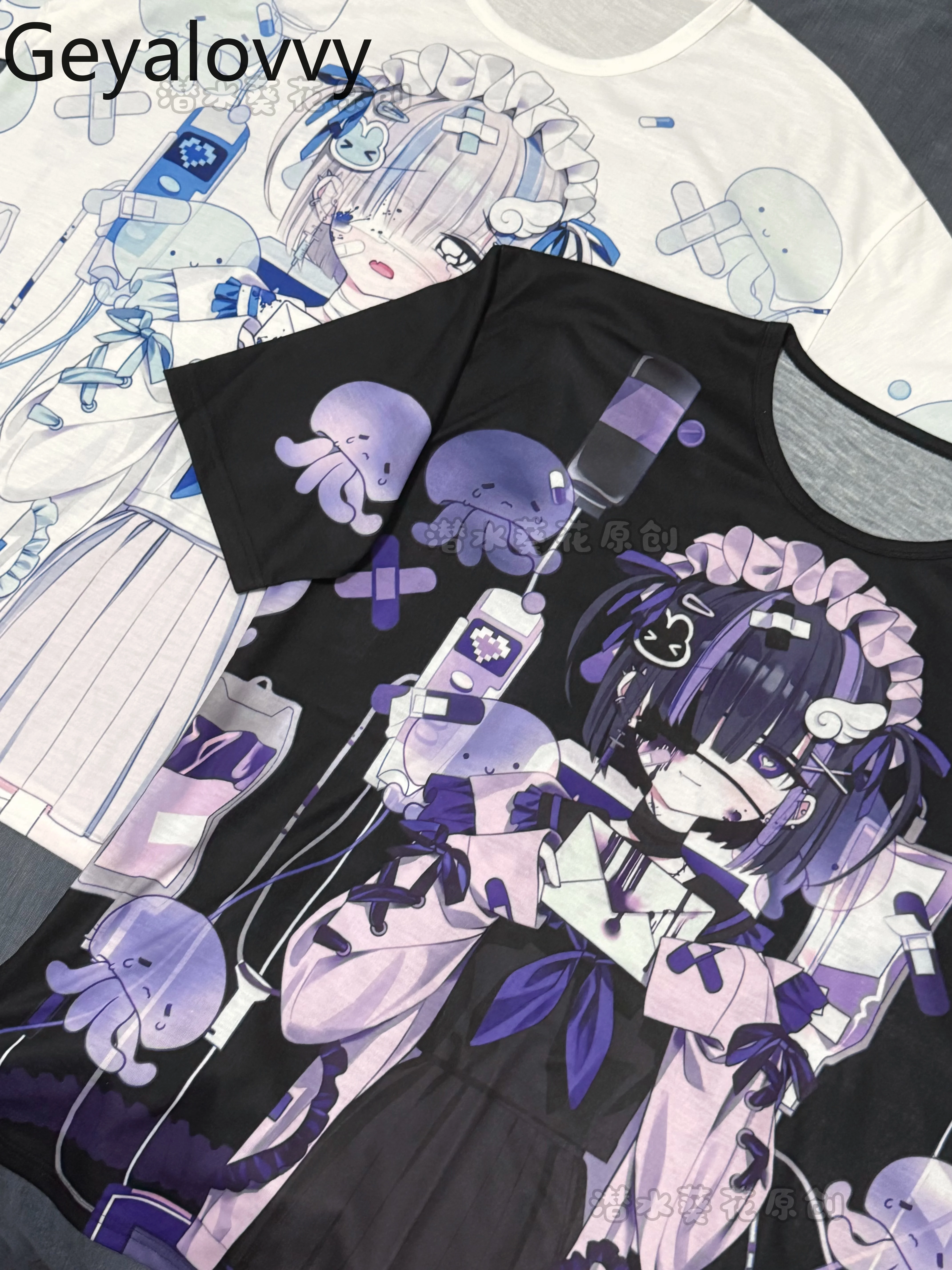 Damskie topy wiosna lato codzienna koszulka z nadrukiem subkultura ciemny japoński styl luźna koszulka damska z okrągłym dekoltem modne