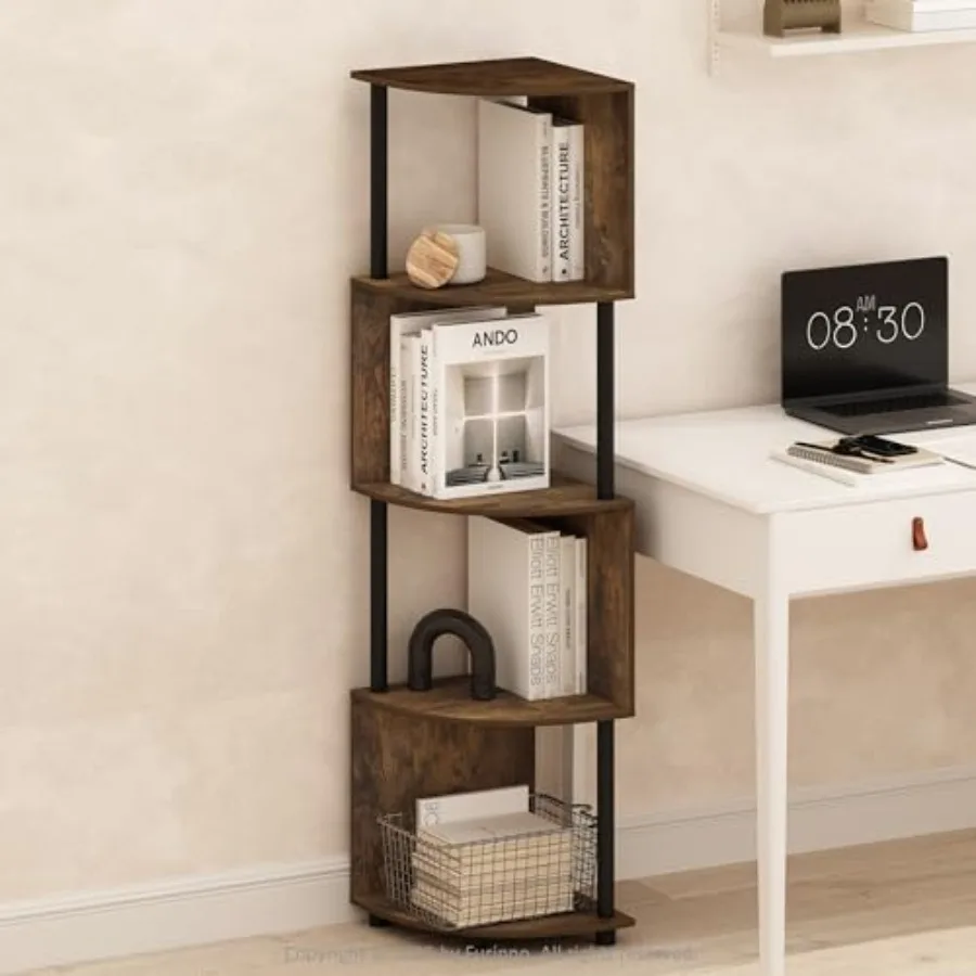 

Basic Book Shelf 4-Tier Bookshelf Bookcase with Zigzag Corner Shelf 14.2 x 14.2 x 57.7 for Living Room Bedroom Home Office /Bla