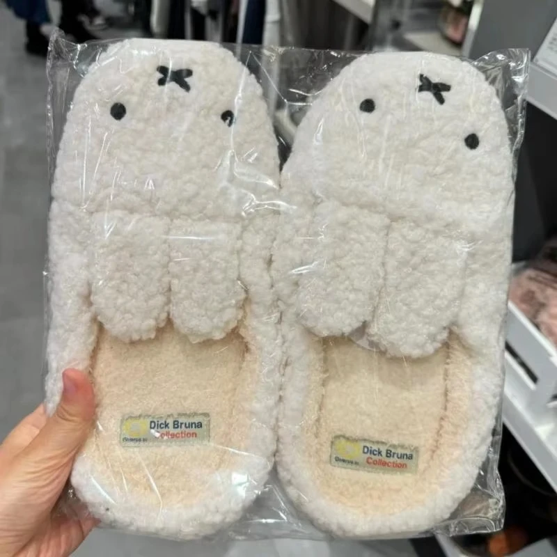 Nuove pantofole in cotone Kawaii Anime Cartoon Miffy Rabbit Simpatiche pantofole con fondo morbido in peluche caldo per interni autunno inverno per regalo per ragazze