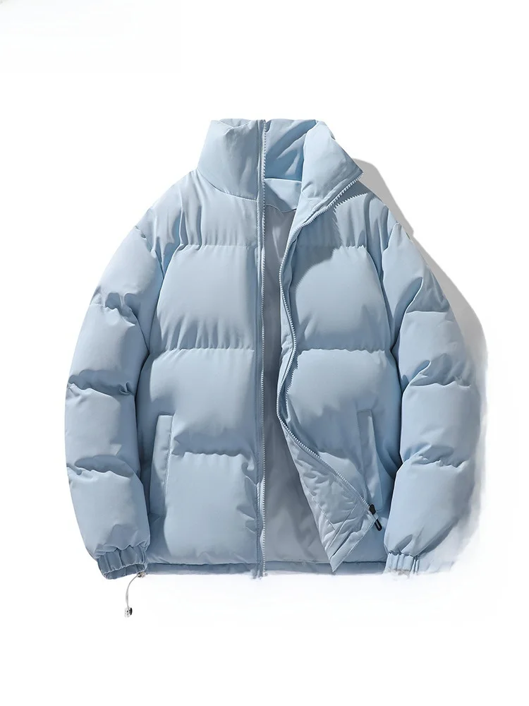 سترة قطنية فضفاضة تناسب الرجال معطف دافئ للخبز بياقة واقفة لون نقي متعدد الاستخدامات ملابس خارجية شتوية للزوجين