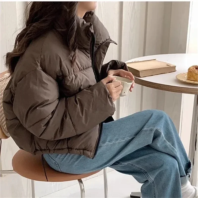 2024 New Women Solid Loose Puffer Jacket Winter Korean Chic Oversized ThickenedWarm Parkas Female Coat Lady Padded