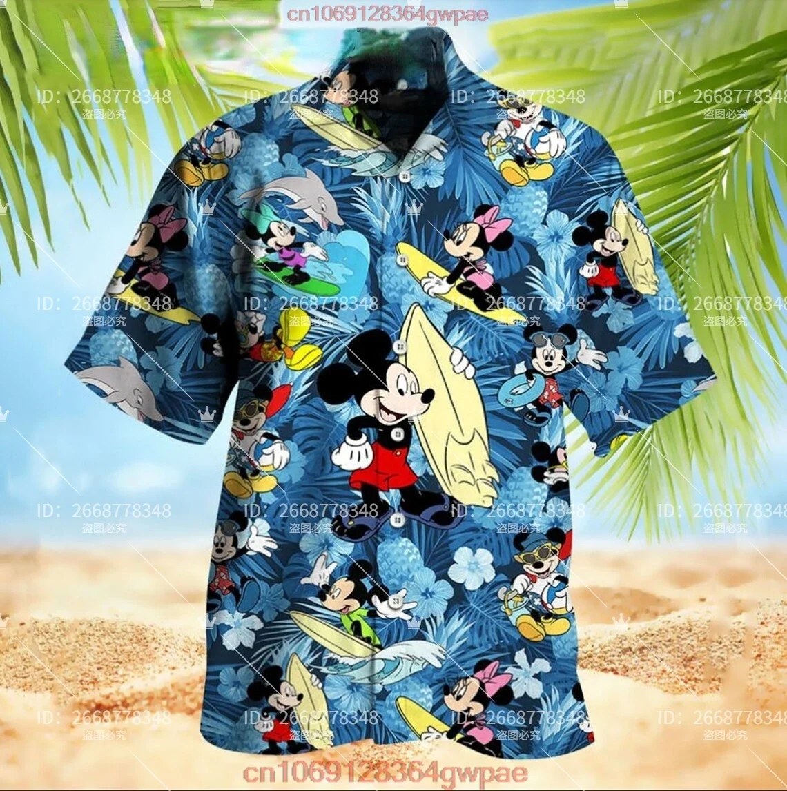 Surfing Mickey Mouse Minnie Camisas hawaianas Disney Camisas hawaianas con botones Camisas de viaje de Disney Camisas de playa de Mickey Mouse