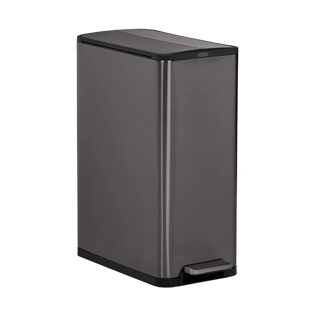 Elite Stainless Steel Slim Step-On Trash Can, 12 Gallon, Charcoal, Wastebasket for Home/Kitchen/Bathroom/Office/Garage