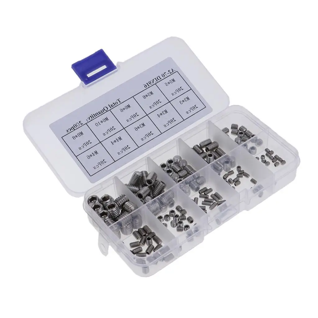 Stainless Steel Assorted Allen Head Hex Grub Screws Set Headless Fasteners for Industrial Repair Work