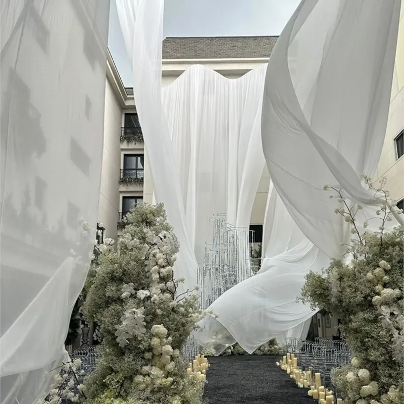

White semi-transparent gauze curtain background fabric translucent but not penetrating ultra-wide ceiling wedding decorative