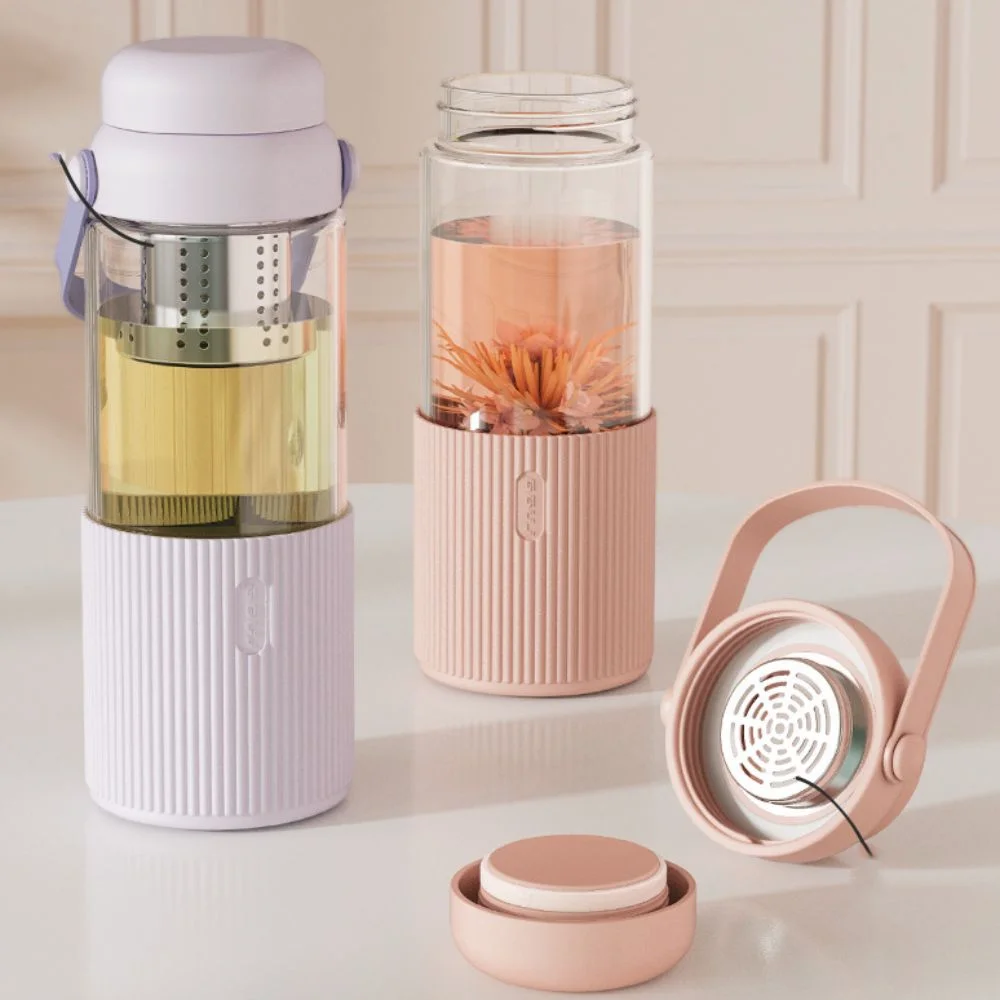 

Drinkware Glass Tea and Water Separator Cup Anti-scalding with Filter Water Bottle Silicone Cover 520ml Tea Cup Office