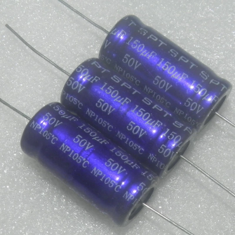 5PCS/LOT Transparent Blue Cannon SPT NP BP 50V 150UF 150MFD 50v  Axial Poleless Aluminum Electrolytic Capacitors