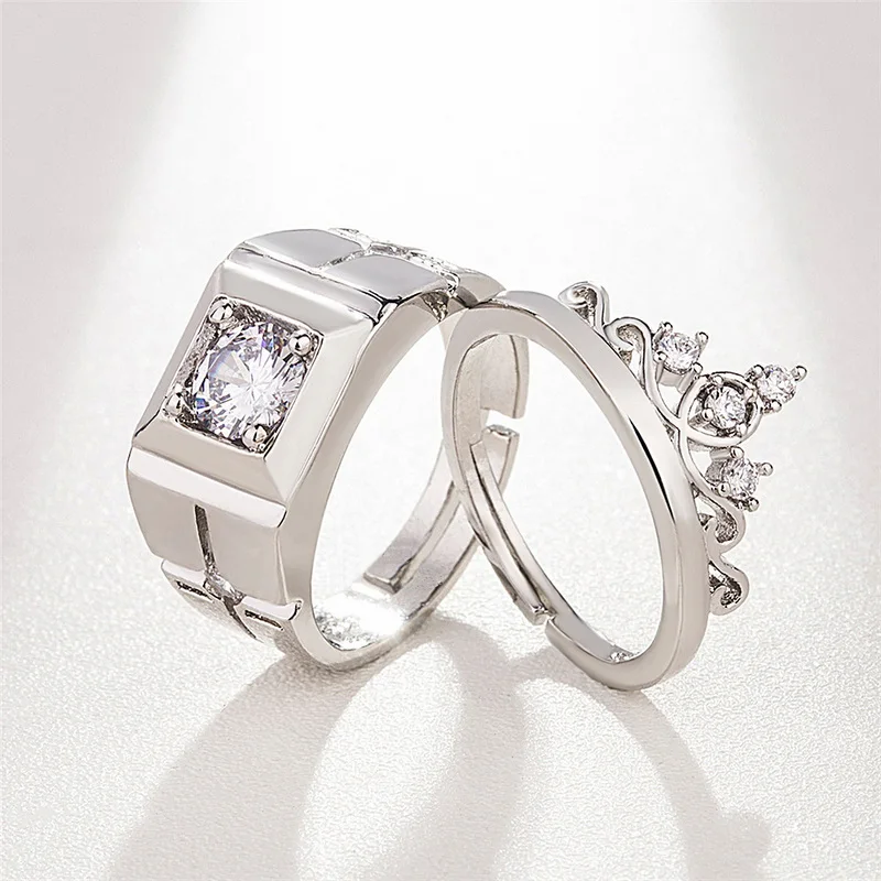 2Pcs Silber Farbe Luxus Zirkon Paar Ringe Für Frauen Für Immer Endlose Liebe, Verlobung, Hochzeit Bands Ring Valentinstag Geschenke – Detail 8