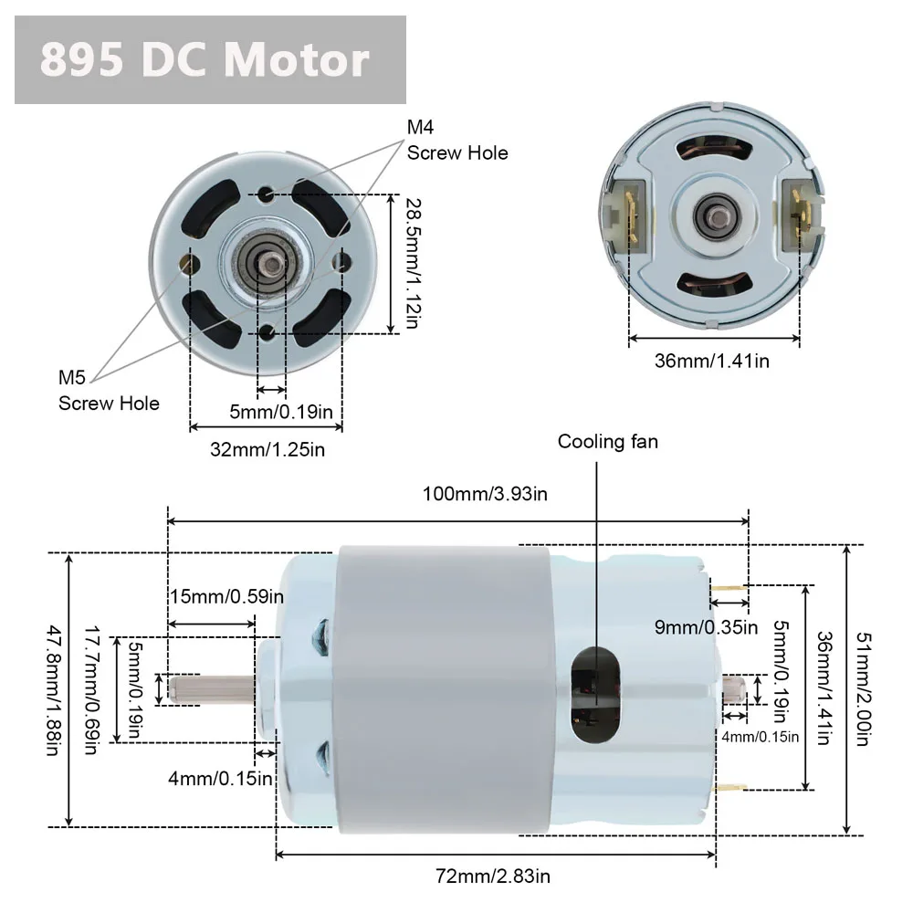 775/795/895 DC Motor 12V/24V High-speed Large Torque Micro Motor for Small Drill / Micro Machine Tools with Double Ball Bearing