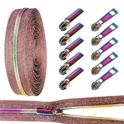 5# Nylon Zipper Tape and Rainbow Zippers Puller Slider Decorative Bag Clothes Jacket Zip Repair Kit Sewing Closures Accessories