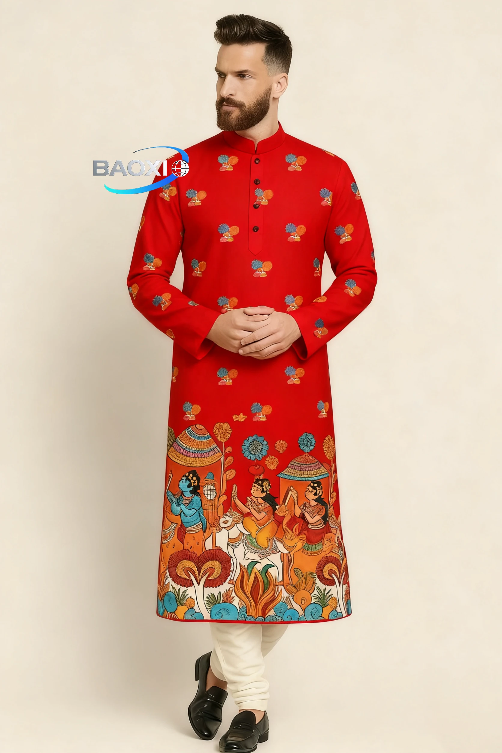 2025Men's printed pattern kurta vardha fashionable casual fit regular robe suitable for all occasions ethnic clothing