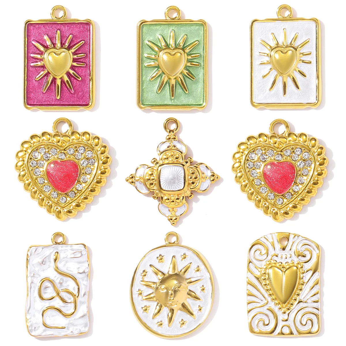 3 قطعة/الوحدة فريش ريترو الفولاذ المقاوم للصدأ القلب الشمس قلادة قلادة المينا الأفعى الصليب DIY القرط سحر امرأة الحب مجوهرات #1