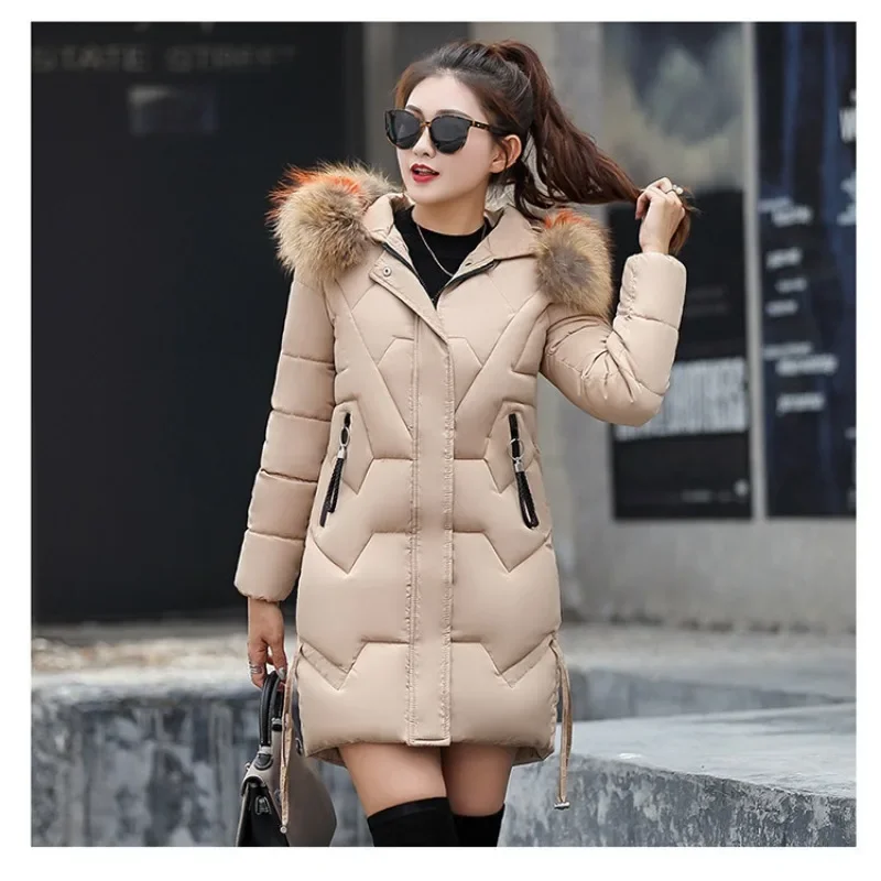 Winter Parkas Women Clothing Fur Collar Hooded Cotton Jacket Slim Long Sleeve Pocket Windproof Coat Warm Thick Puffer Jacket New