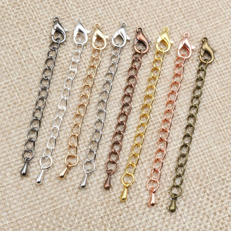 10pcs 50mm/70mm Length Longer 5x4mm Handmade Extension Chain with Lobster Clasp and Droplets For Bracelet Necklace Tail Chain