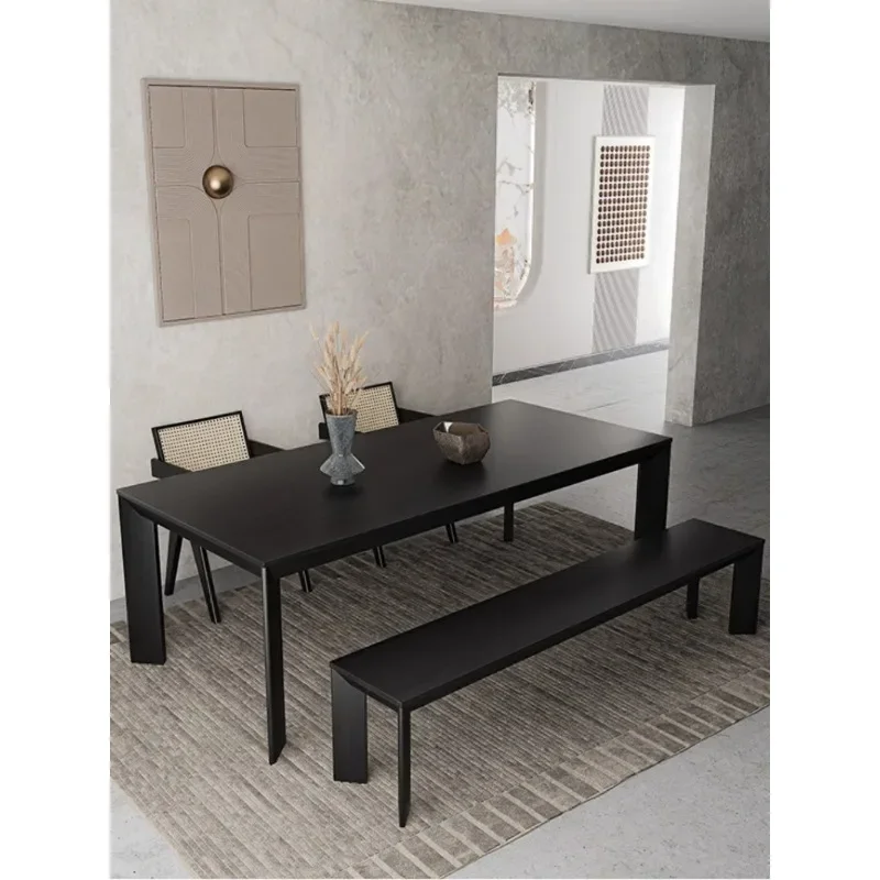 Black solid wood dining table Rectangle dining table Household ash wood island Italian minimalist negotiation long table