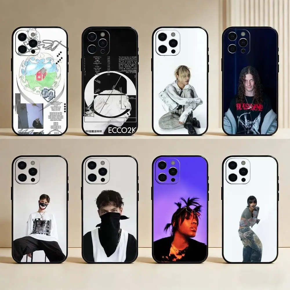 

B-Bladee C-Crest-E-Ecco2K Phone Case For iPhone17,16,15,14,13,12 Plus,Max Soft Silicone Black Cover