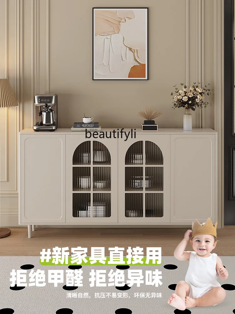 French Cream Style Sideboard 30cm Ultra-Thin Side Cabinet Extremely Narrow Entrance Cabinet Storage Rack Curio Cabinet