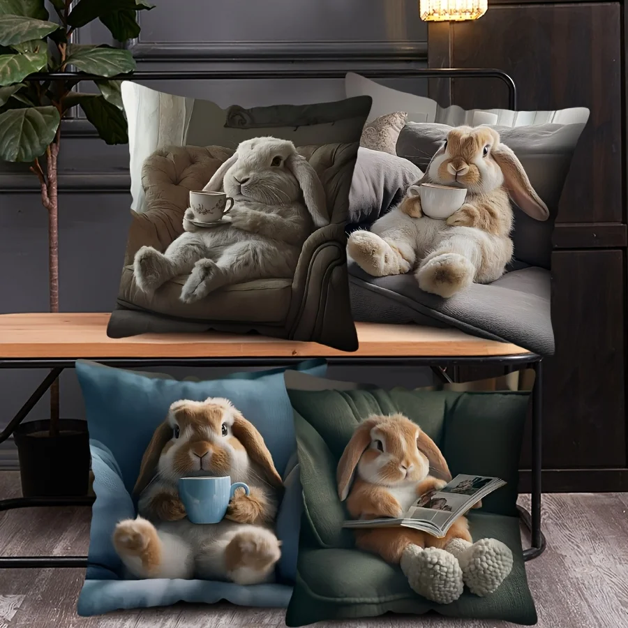 VIKAMA Kissenbezug mit Cartoon-Kaninchen, doppelseitig bedrucktes Design mit Reißverschluss, Sofa-Kissenbezug, Schlafzimmer-Kissenbezug, Heimdekoration