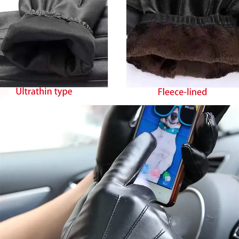 Touch Screen Breathable Full Finger Leather Gloves High-quality Soft Car Moto Motocross Driving Outdoor Sports Non-slip Gloves