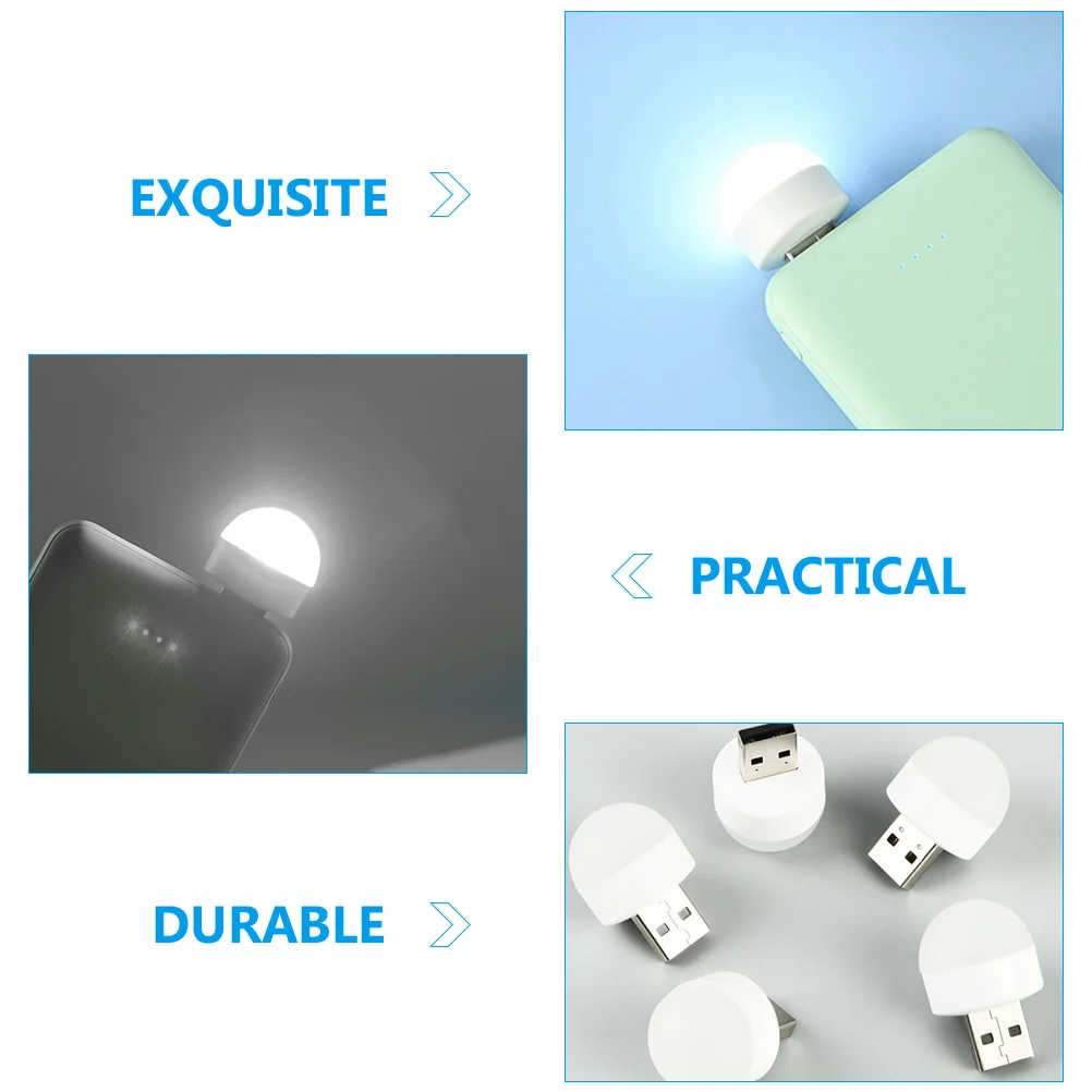

10 Pcs Hard Floor USB Night Light Child Portable Mini Pp Material White LED Lights