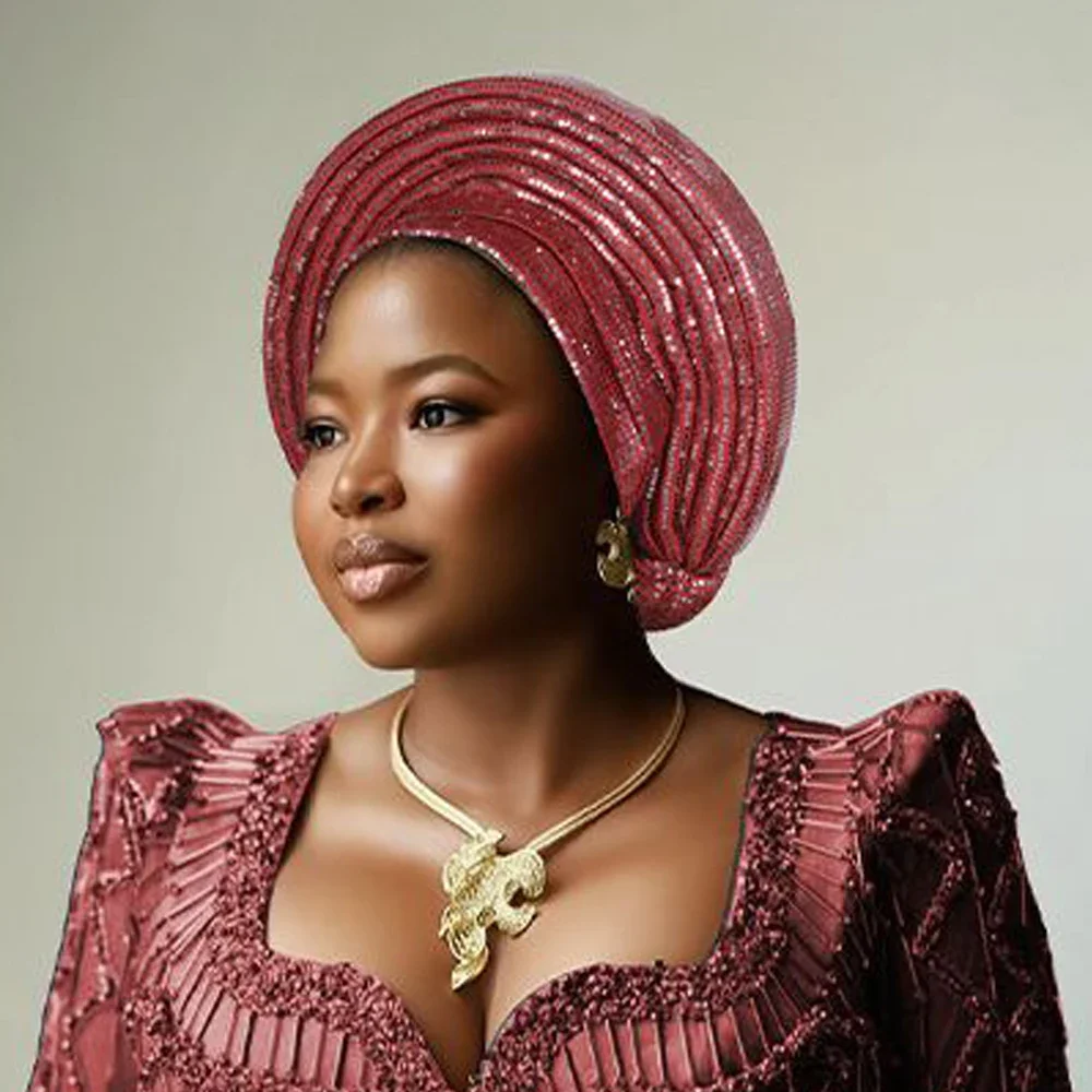 

Африканская женская шляпа, мусульманский хиджаб, платок, тюрбан, повязка на голову, нигерийский свадебный головной убор, готовые автогеле, головные уборы, кепка с блестками