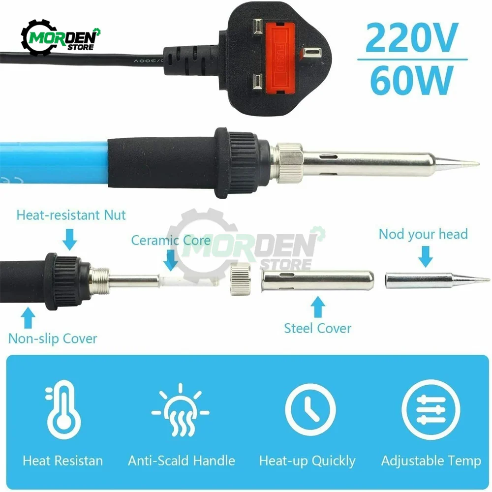 60W Electric Soldering Iron Household Adjustable Temperature Soldering Pen Soldering Gun Repair Tool Soldering Iron Head