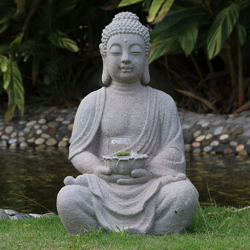 Estatua de piedra de botón personalizada, estatua de Buda de granito, decoración del hogar al aire libre, venta al por mayor