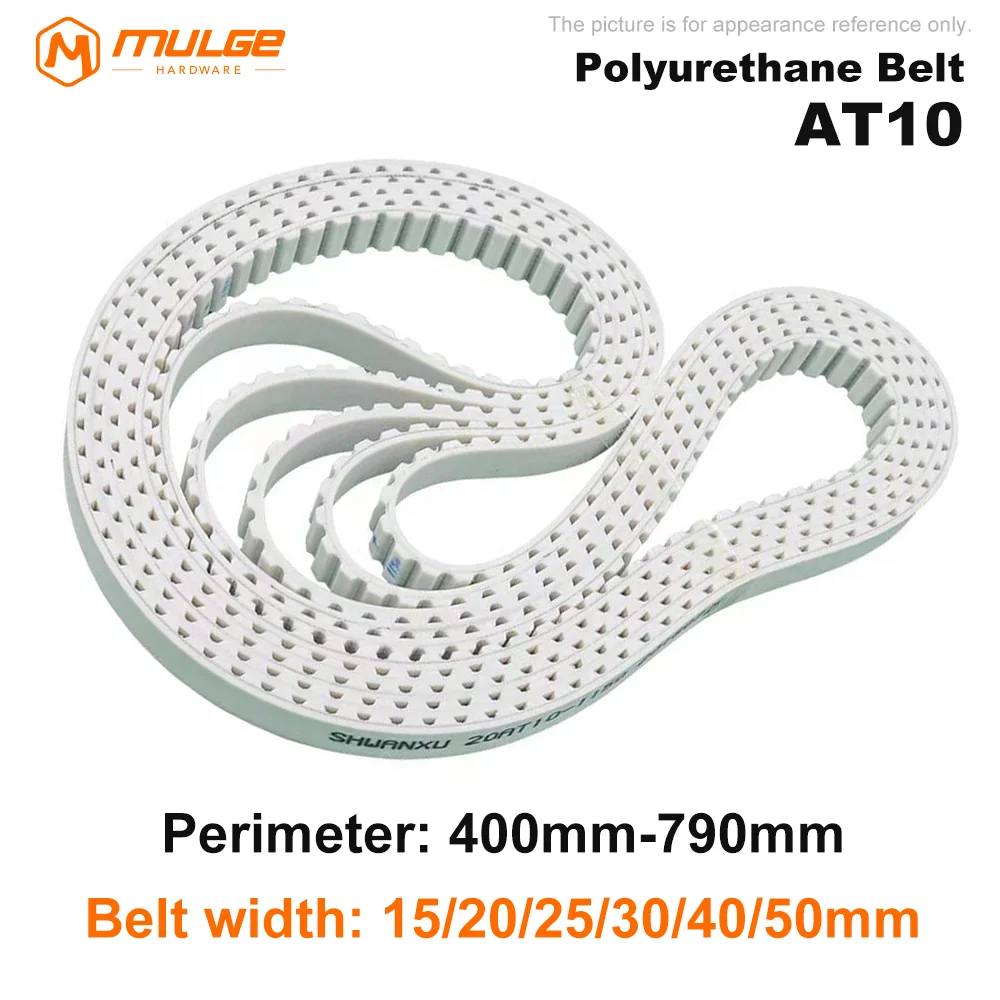 AT10 PU Timing Belt perimeter：400mm-795mm  Belt Width: 10/15/20/25/30/40mm AT10 White Polyurethan Closed loop belt