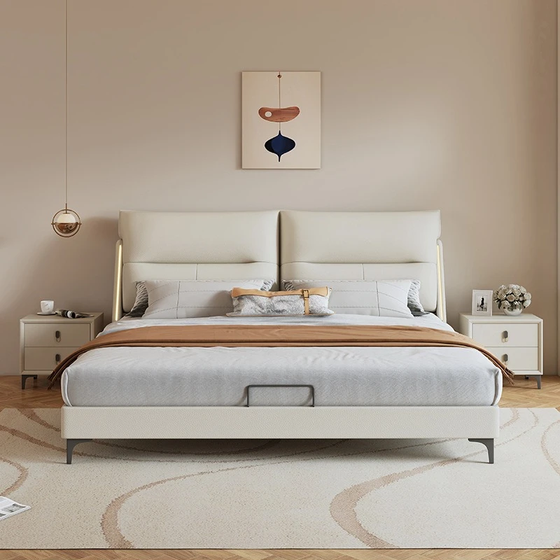 Cama de arte para dormitorio principal, suave, de 1.8 metros, de lujo ligero, moderna, cómoda, base de cama queen, muebles para el hogar
