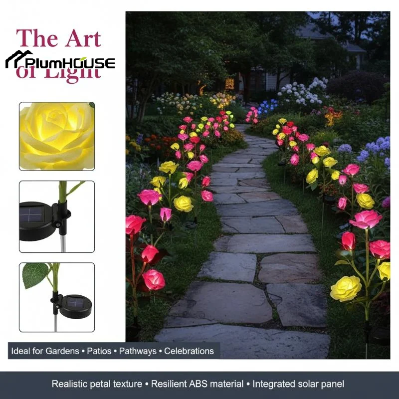 Solar Powered Rose Lights With Color Changing LED And Waterproof Design Perfect For Outdoor Garden Yard Decoration