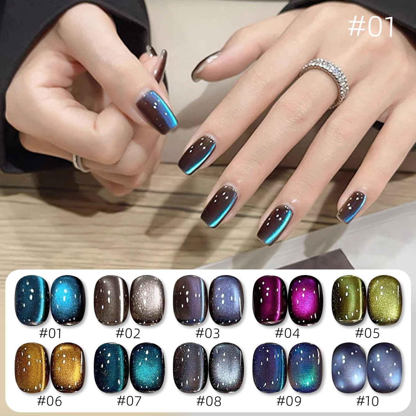 MIANEL 10ML Nuevo Esmalte de Uñas en Gel Ojo de Gato Serie Desierto Ahumado Otoño Invierno 2026 Nuevo Esmalte de Uñas Ojo de Gato Verde con Purpurina