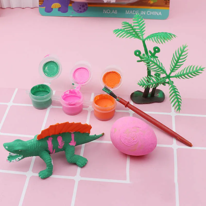 2Pcs Children Painting Toy Handmade DIY Painting Plaster Doll Cartoon Dinosaur Colouring Dinosaur Egg Colouring Toys