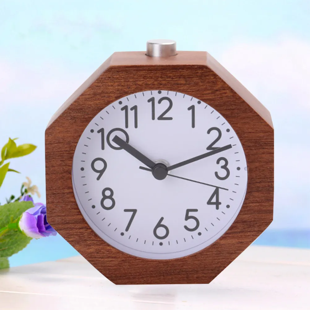 Polygon Wooden Alarm Clock Beech Material Silent Movement Luminous Night Light Snooze Function Office Bedroom Gift Portable
