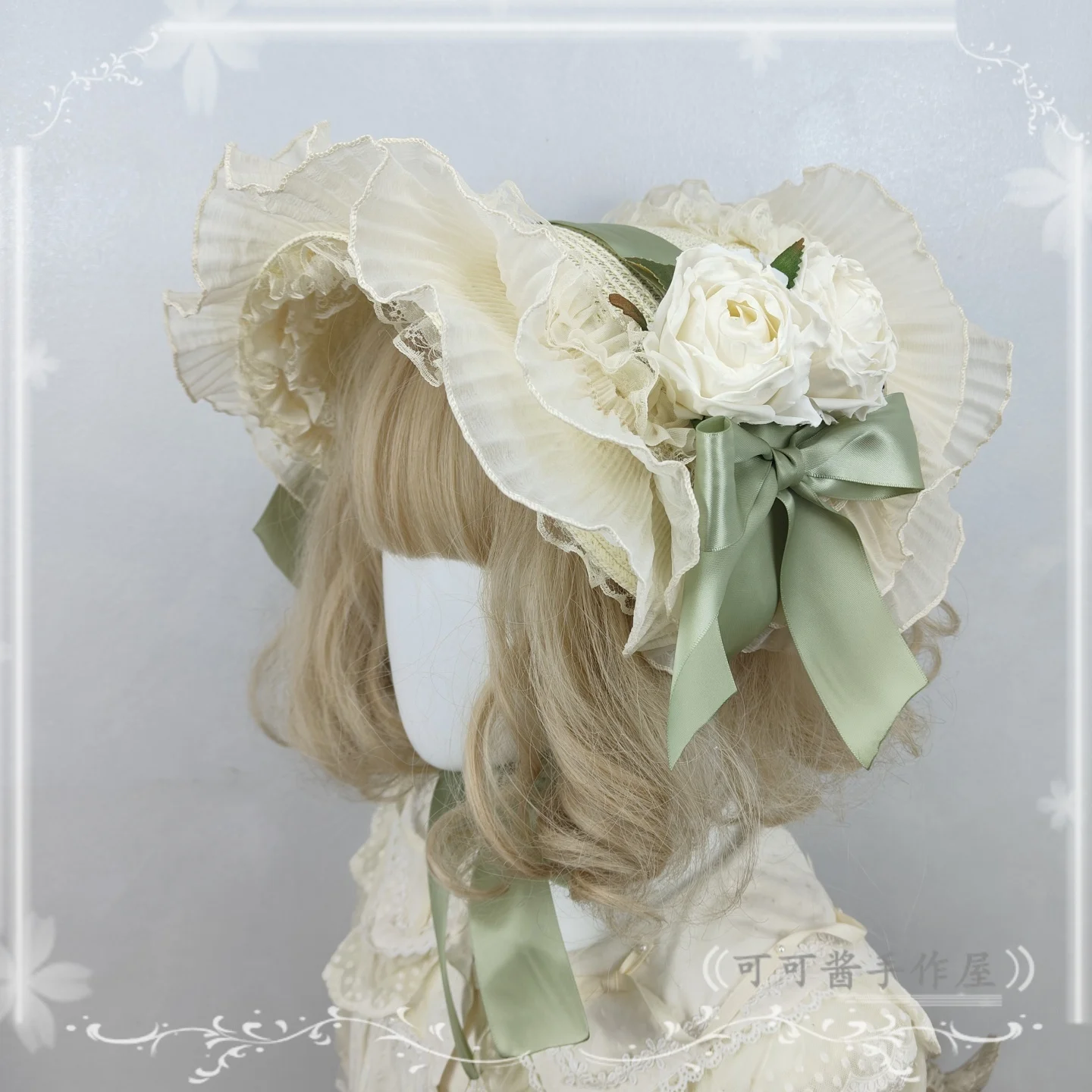 

Original Handmade Lace Bow Straw Hat Lolita Flat Hats Lolita Straw Hats Bonnet BNT Hat Sun Hat for Women